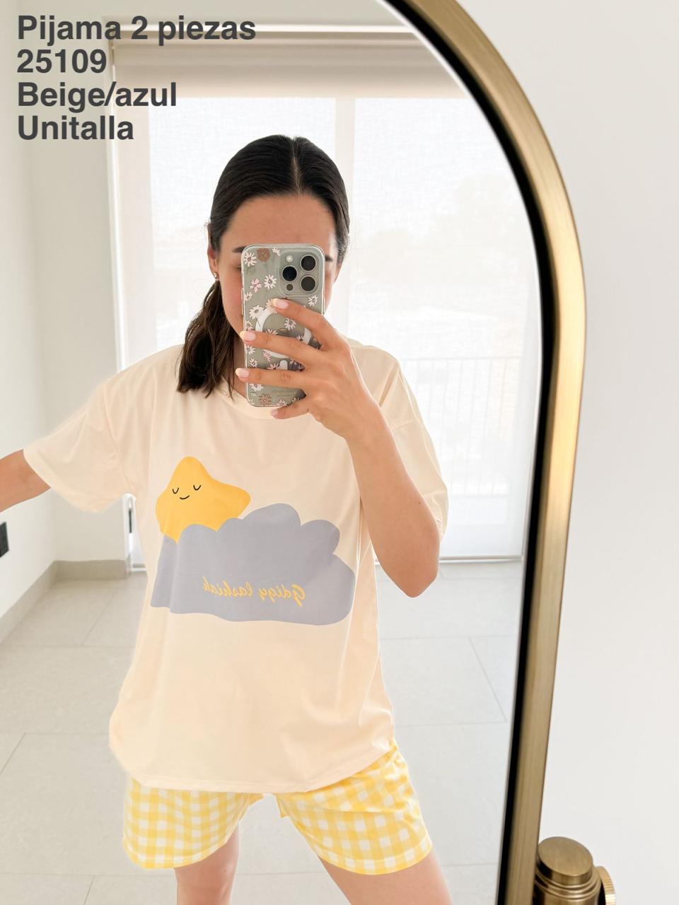 25109 Pijama 2 Piezas Beige/Azul