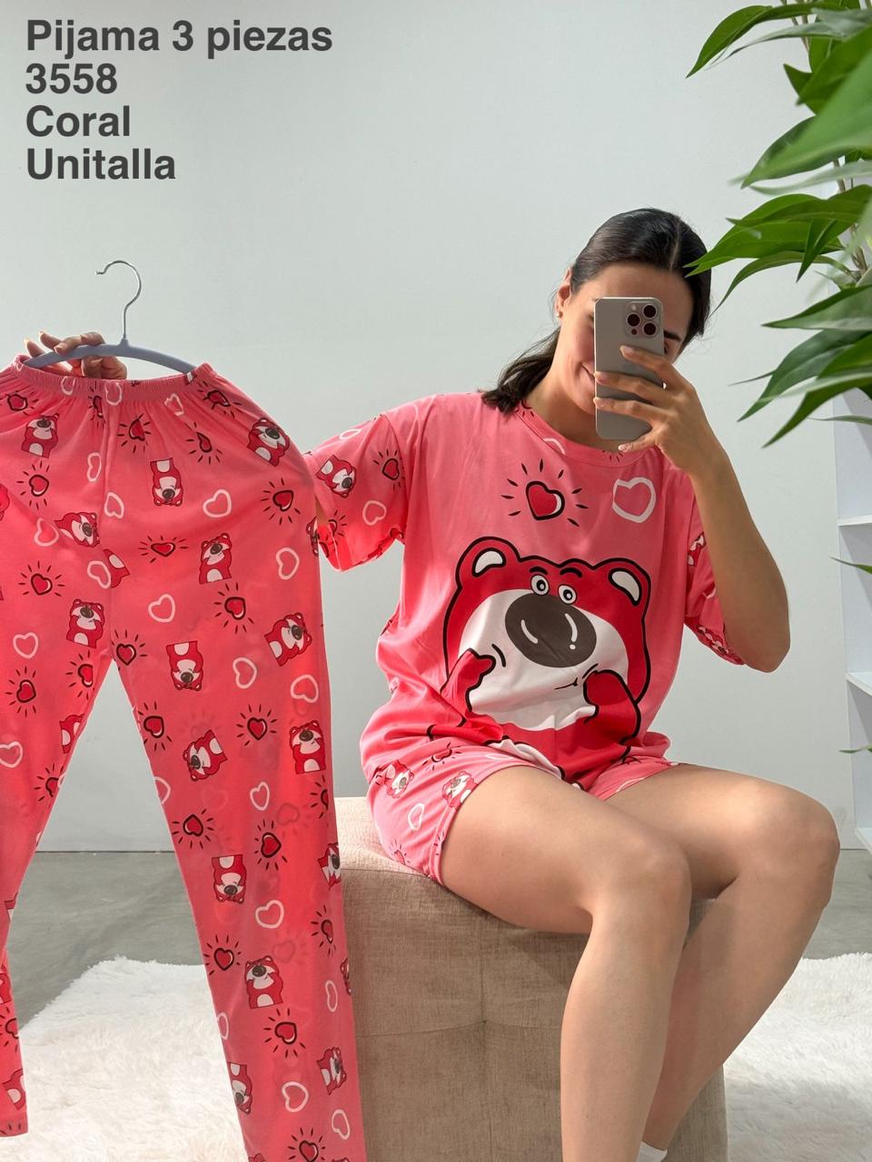 3558 Pijama 3 Piezas Coral