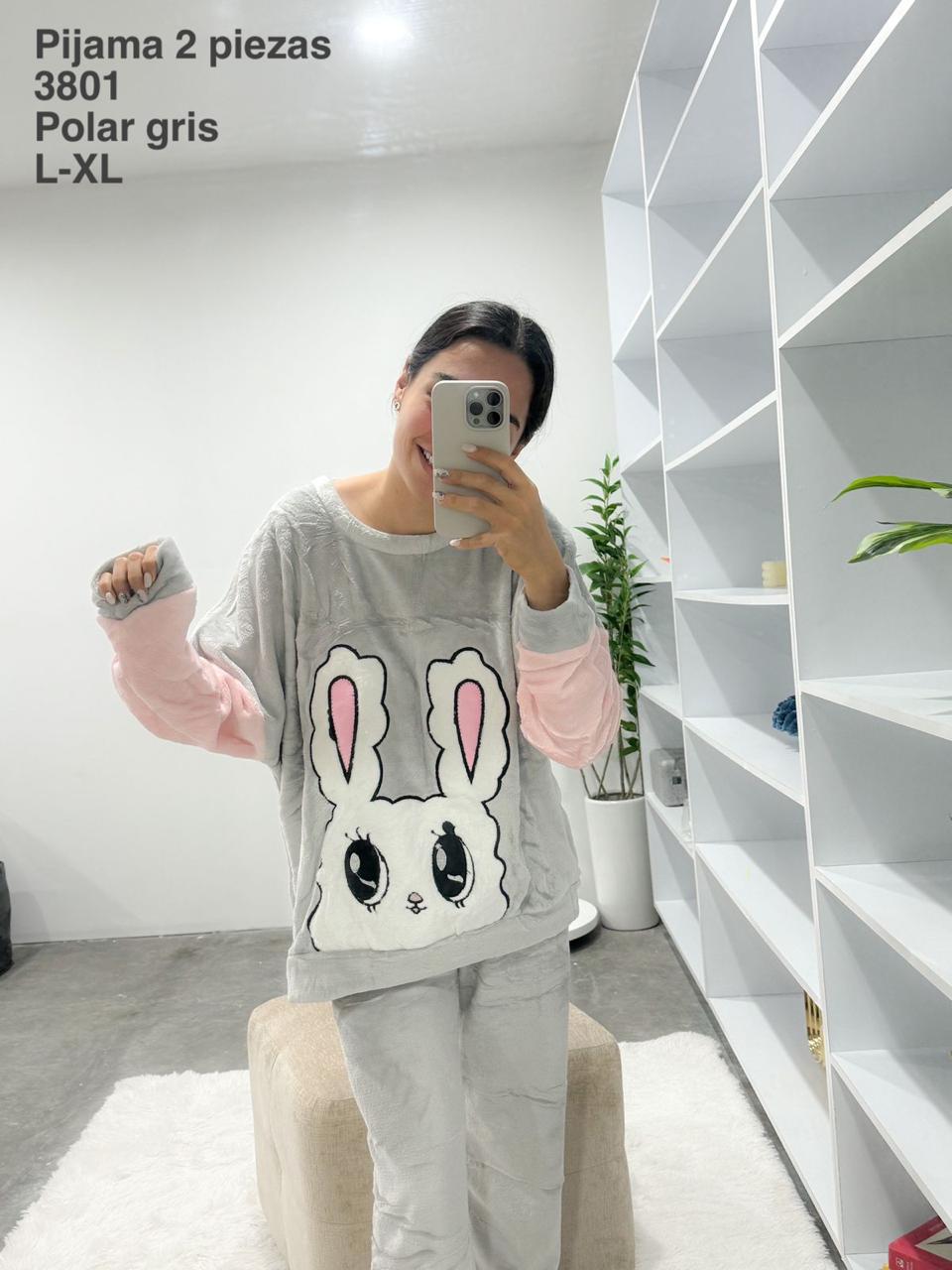 3801 Pijama Set 2 Piezas Polar Gris Unitalla