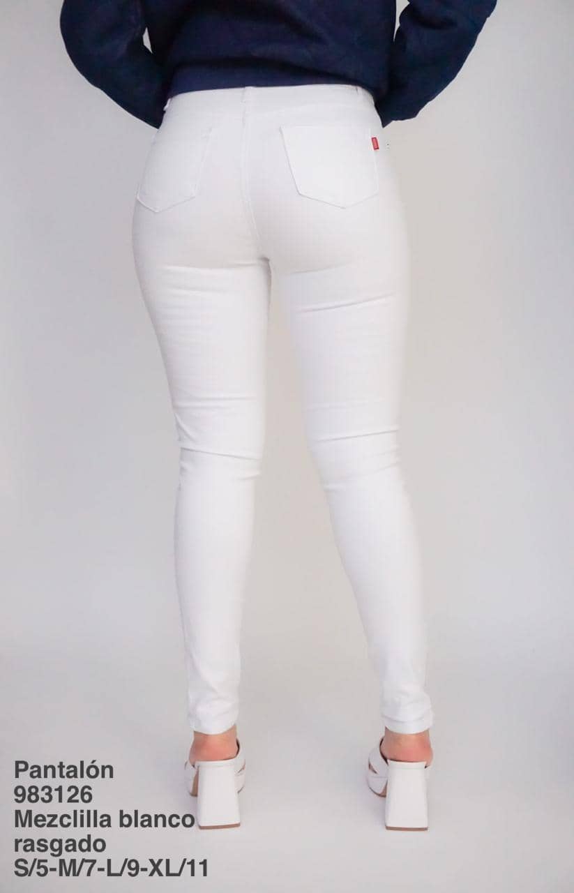 983126 Pantalón Mezclilla Blanco