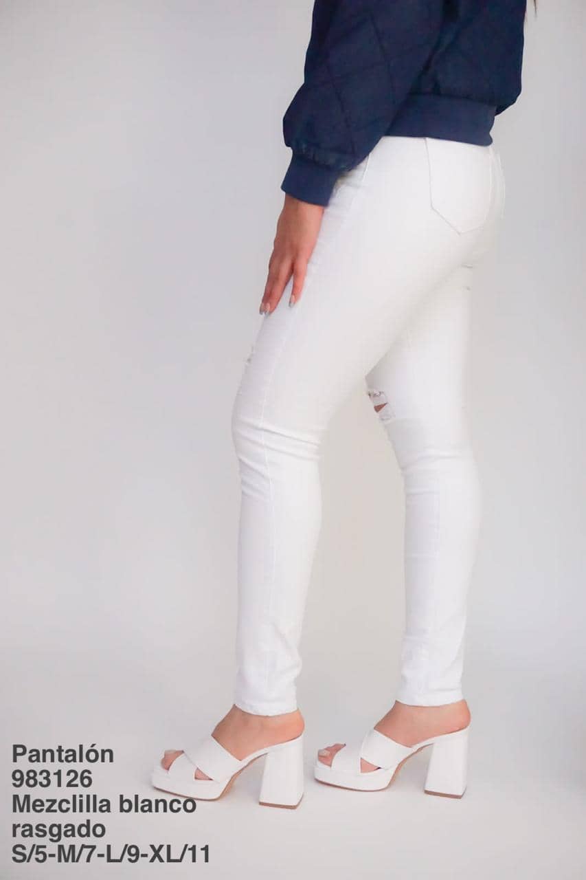 983126 Pantalón Mezclilla Blanco