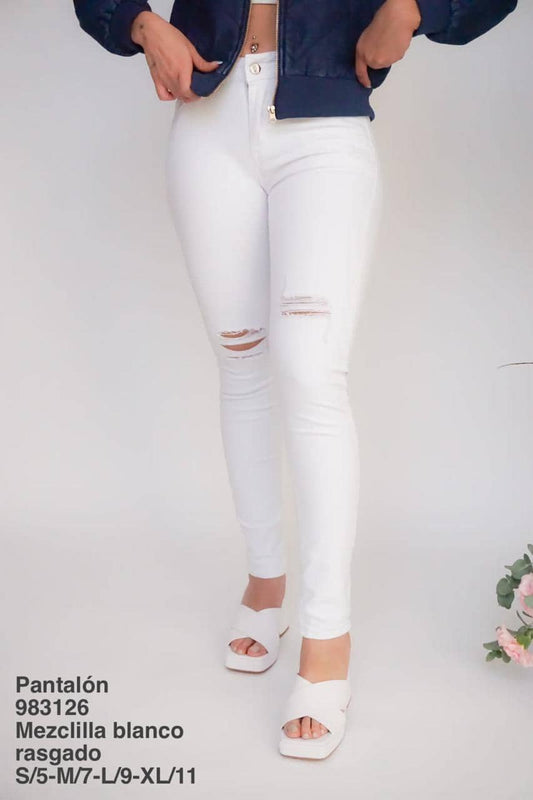 983126 Pantalón Mezclilla Blanco