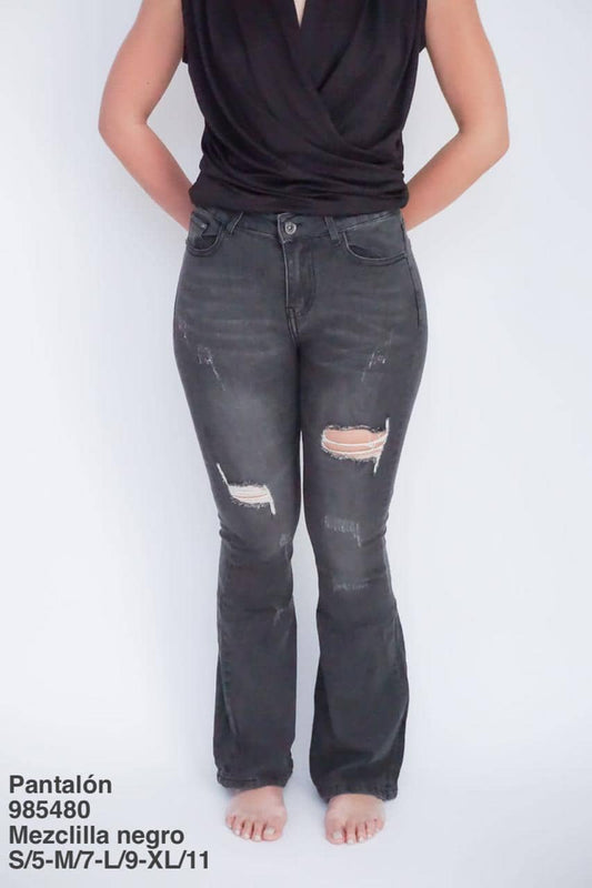 985480 Pantalón Mezclilla Negro