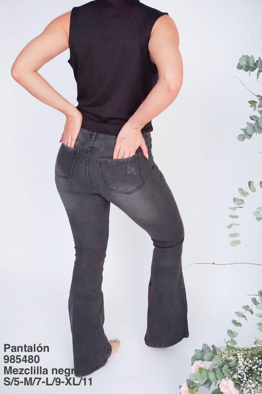 985480 Pantalón Mezclilla Negro