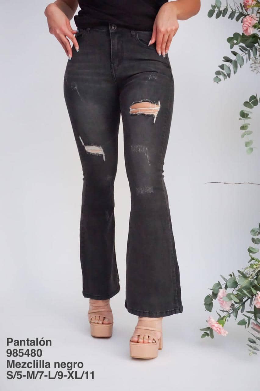 985480 Pantalón Mezclilla Negro